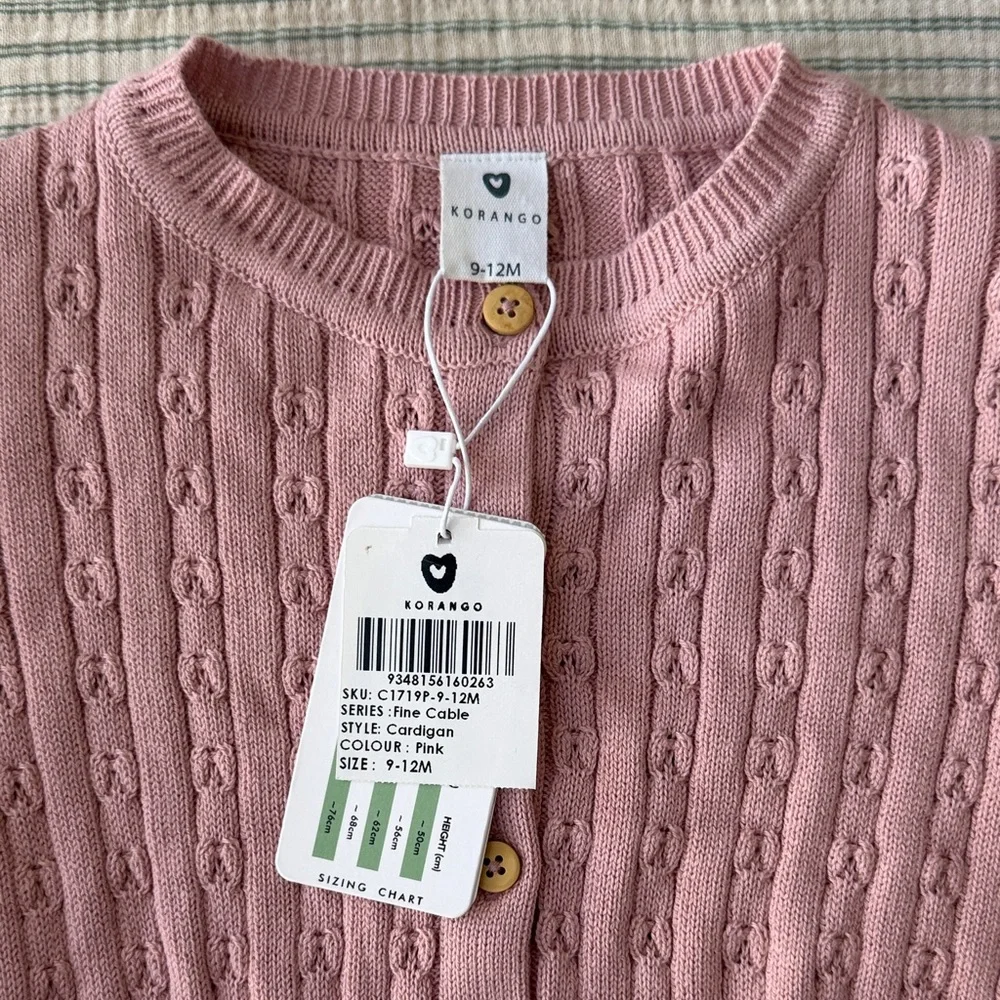 Korango Pointelle Rose Pink Baby Cardigan NWY